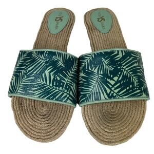 Yosi Samra Reese Espadrille Flat Slide Sandal Palm Print Size 8
